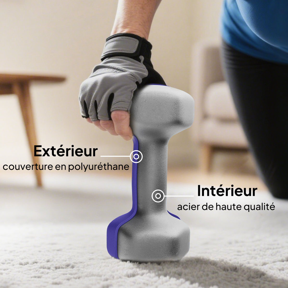 Ensemble d'haltères hexagonaux total 20 kg lot de 8 haltères courts de gym avec revêtement en polyuréthane multicolore