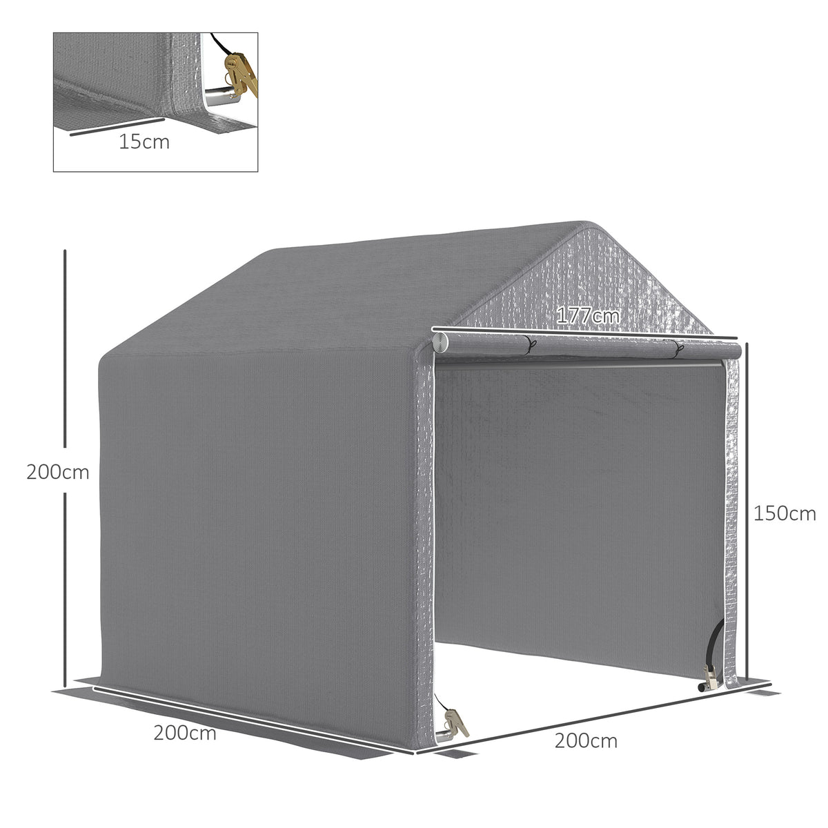 Abri de jardin 2 x 2 x 2 m abri vélo extérieur avec cadre en acier galvanisé, imperméable et résistant aux UV - gris