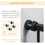 Barrière de sécurité animaux de 104,1H cm avec porte fermeture automatique système de double verrouillage noir