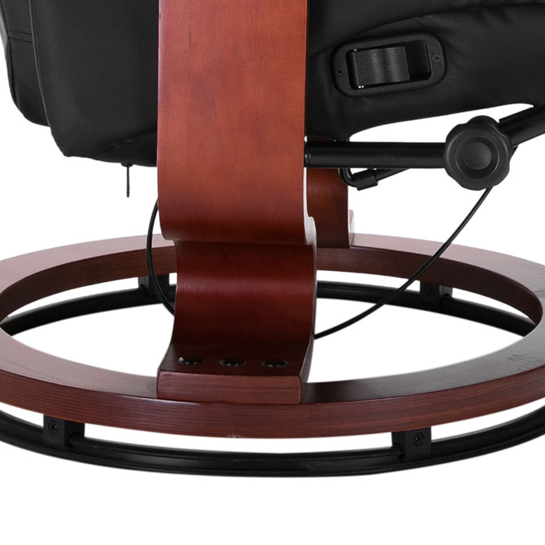 Fauteuil Relax Inclinable, Fauteuil de Salon, Repose-Pieds Réglable, Pivotant 360°, Piètement Bois, Revêtement Synthétique, Noir