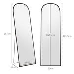 Miroir sur pied rectangulaire arrondi cadre en aluminium avec support pour entrée chambre dressing 50 x 161,5 cm noir