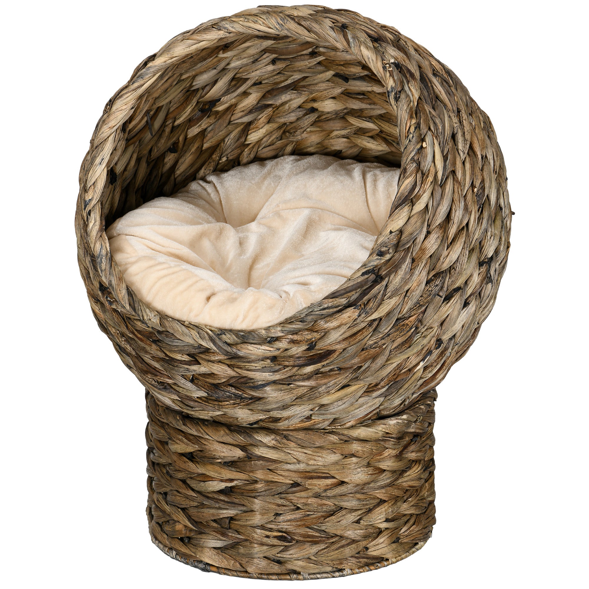 Elevated cat bed basket, cozy cave nook for maximum comfort, dim. 40L x 37W x 51H cm, soft beige cushion included