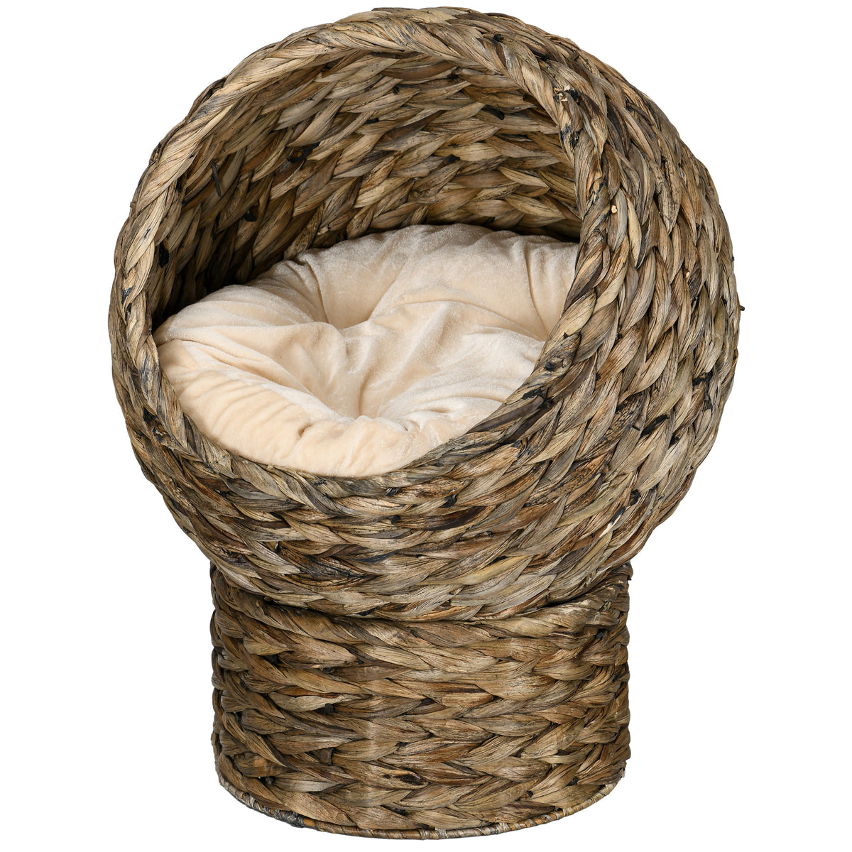 Elevated cat bed basket, cozy cave nook for maximum comfort, dim. 40L x 37W x 51H cm, soft beige cushion included
