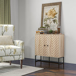 Buffet salon meuble de rangement armoire de cuisine avec placard portes et étagère réglable, motif Chevron, pied métal, style moderne buffet salle à manger et salon, 108 x 40 x 80 cm, chêne-1
