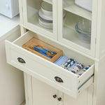 Buffet meuble cuisine rangement armoire de cuisine 4 portes dont 2 portes vitrées et 1 tiroir hauteur 182,5 cm avec étagères réglables - beige