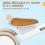 Draisienne vélo Enfant 4 roues selle réglable, guidon ergonomique alliage alu. PP, enfant 1 à 3 ans - Marron Blanc