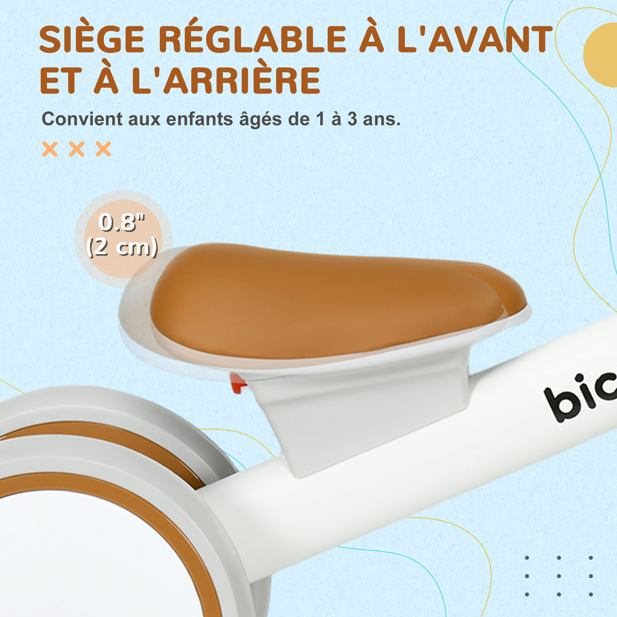 Draisienne vélo Enfant 4 roues selle réglable, guidon ergonomique alliage alu. PP, enfant 1 à 3 ans - Marron Blanc