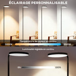 Lampadaire LED, lampe sur pied à intensité variable, tête rotative 350 °, télécommande magnétique, 41x25x177cm, noir