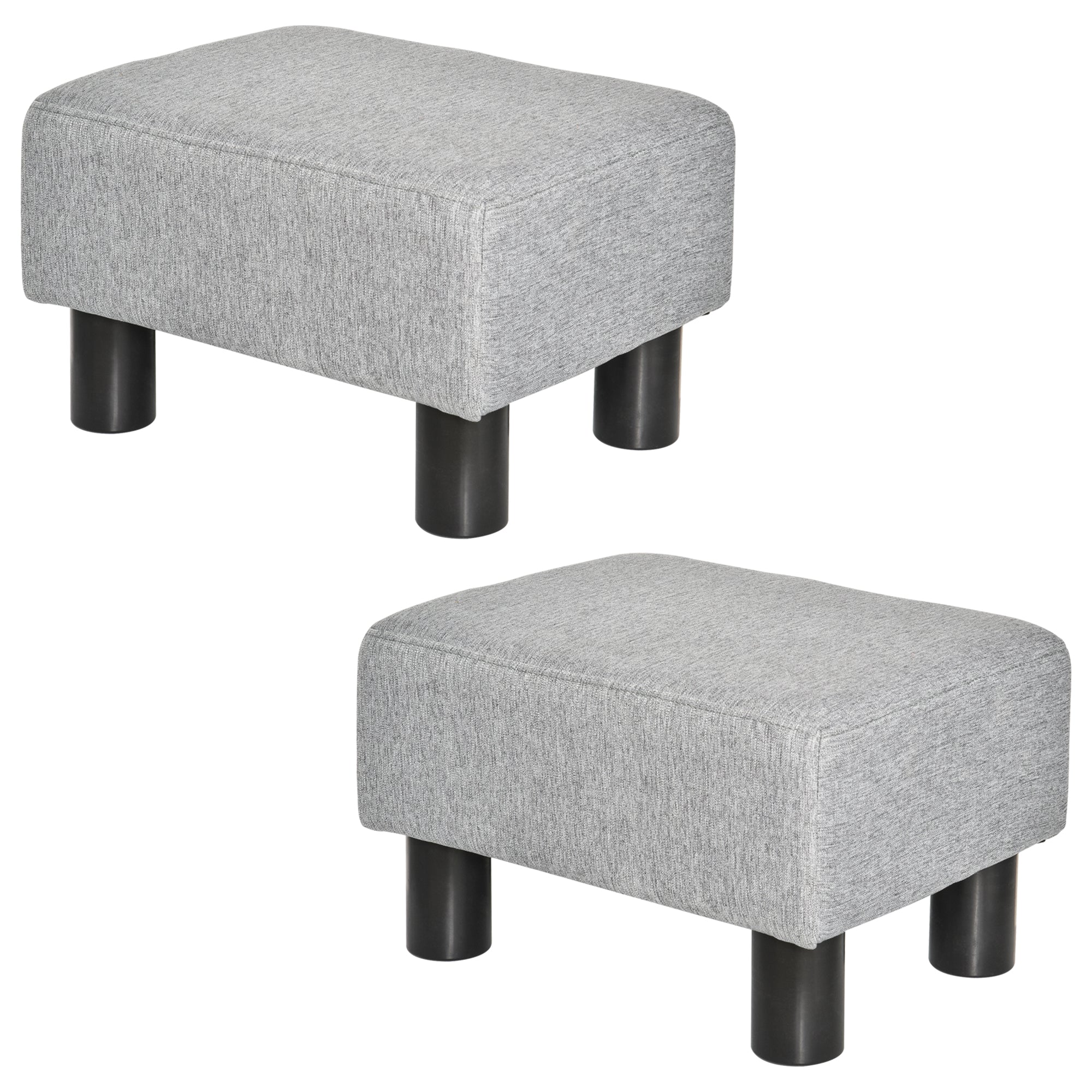 Lot de 2 poufs repose-pied tabouret bas en tissu de lin capacité de charge 150 Kg 40 x 30 x 24 cm gris