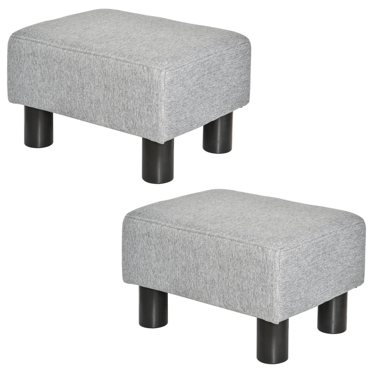 Lot de 2 poufs repose-pied tabouret bas en tissu de lin capacité de charge 150 Kg 40 x 30 x 24 cm gris