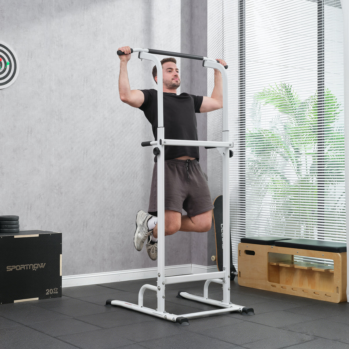 Power tower dip barre de traction autoportante réglable en hauteur cadre acier 91,5 x 97,5 x 176,5-227 cm pour la maison