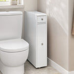Meuble de salle de bain étroit, armoire de salle de bain sur pied avec 2 tiroirs et étagère ouverte, 16x48x58cm, blanc