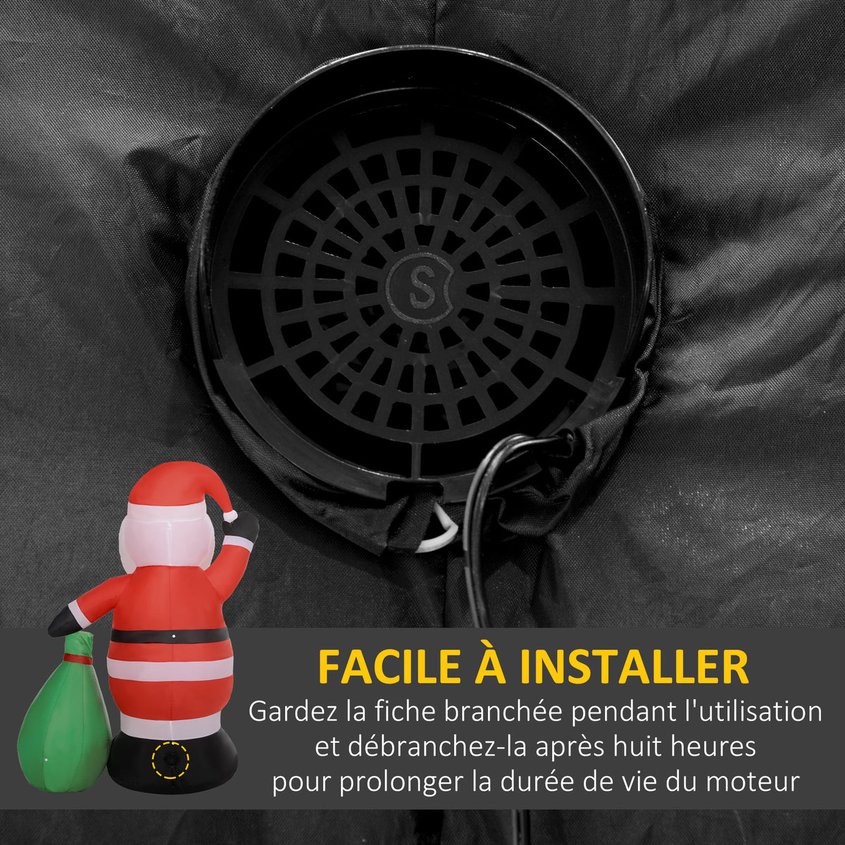 Père de Noël gonflable de 180 cm avec lumières LED, matériel fixation et souffleur, intérieur et extérieur