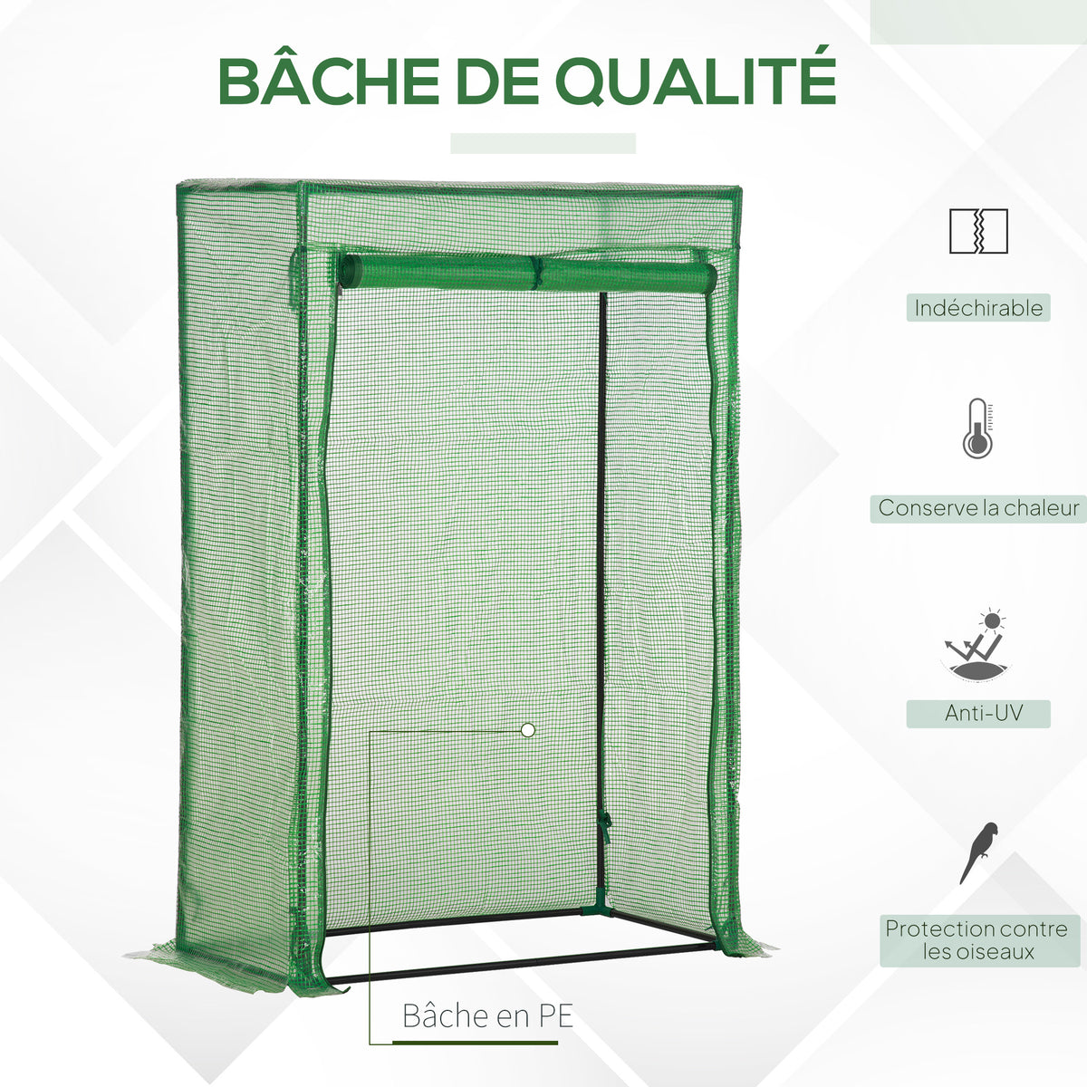 Serre de jardin, serre de balcon, bâche renforcée PE, châssis en acier, porte zippée enroulable, pour légumes plantes fleurs en toutes saisons intérieur et extérieur, 100 x 50 x 150 cm vert
