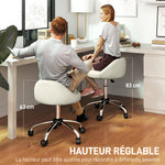 Tabouret à roulettes tabouret de travail pivotant 360° hauteur réglable 53-73 cm revêtement synthétique blanc
