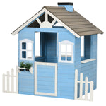 Cabane de jeu pour enfant maison de jardin en bois porte et fenêtres de 3 à 7 ans dim. 151L x 112.5l x 142H cm bleu