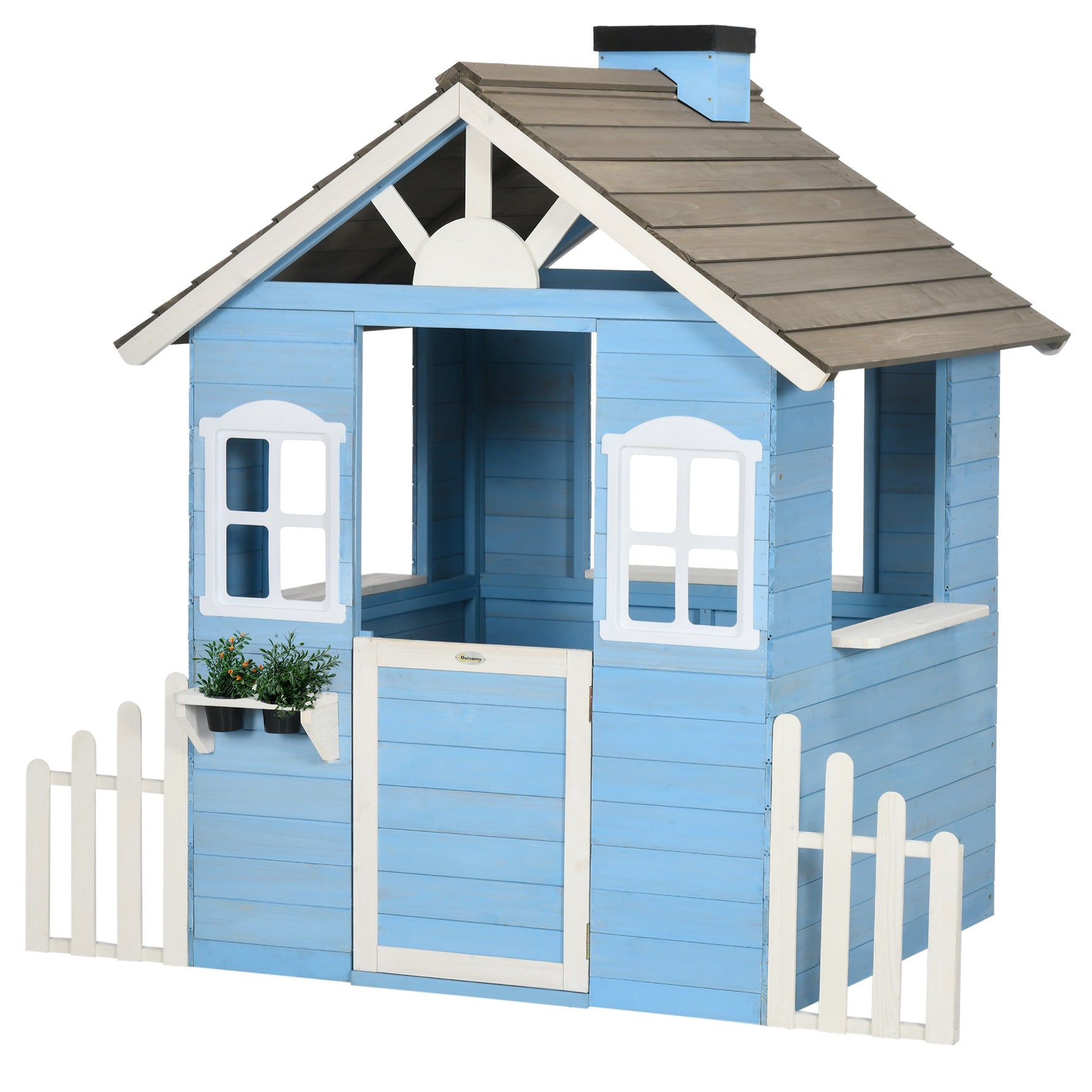 Cabane de jeu pour enfant maison de jardin en bois porte et fenêtres de 3 à 7 ans dim. 151L x 112.5l x 142H cm bleu