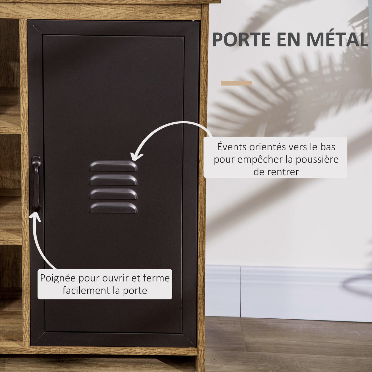 Ensemble Buffet Bibliothèque et Meuble TV Industriel 2 Passe-Fils Multi-rangement Aspect Bois veinage Portes métal Noir