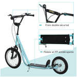 Patinetea, gurpil pneumatiko handiak Ø 40 eta 30 cm, eskulekuaren altuera erregulagarria, aurreko/atzeko balazta, euskarria, altzairua, zeru urdina, beltza
