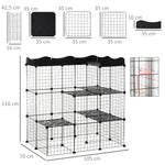 Cage parc enclos pour petits animaux chats lapins modulable 3 niveaux 2 portes rampe fil métallique 105 x 70 x 116 cm noir