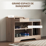 Banc à chaussures 1 tiroir et 3 compartiments, avec coussin rembourrée capacité 5 paires, 76,5 x 30 x 52 cm gris