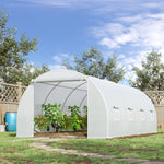Serre de Jardin Tunnel Surface Sol 18 m² 6L x 3l x 2H m châssis Tubulaire renforcé 24 mm 8 fenêtres Blanc