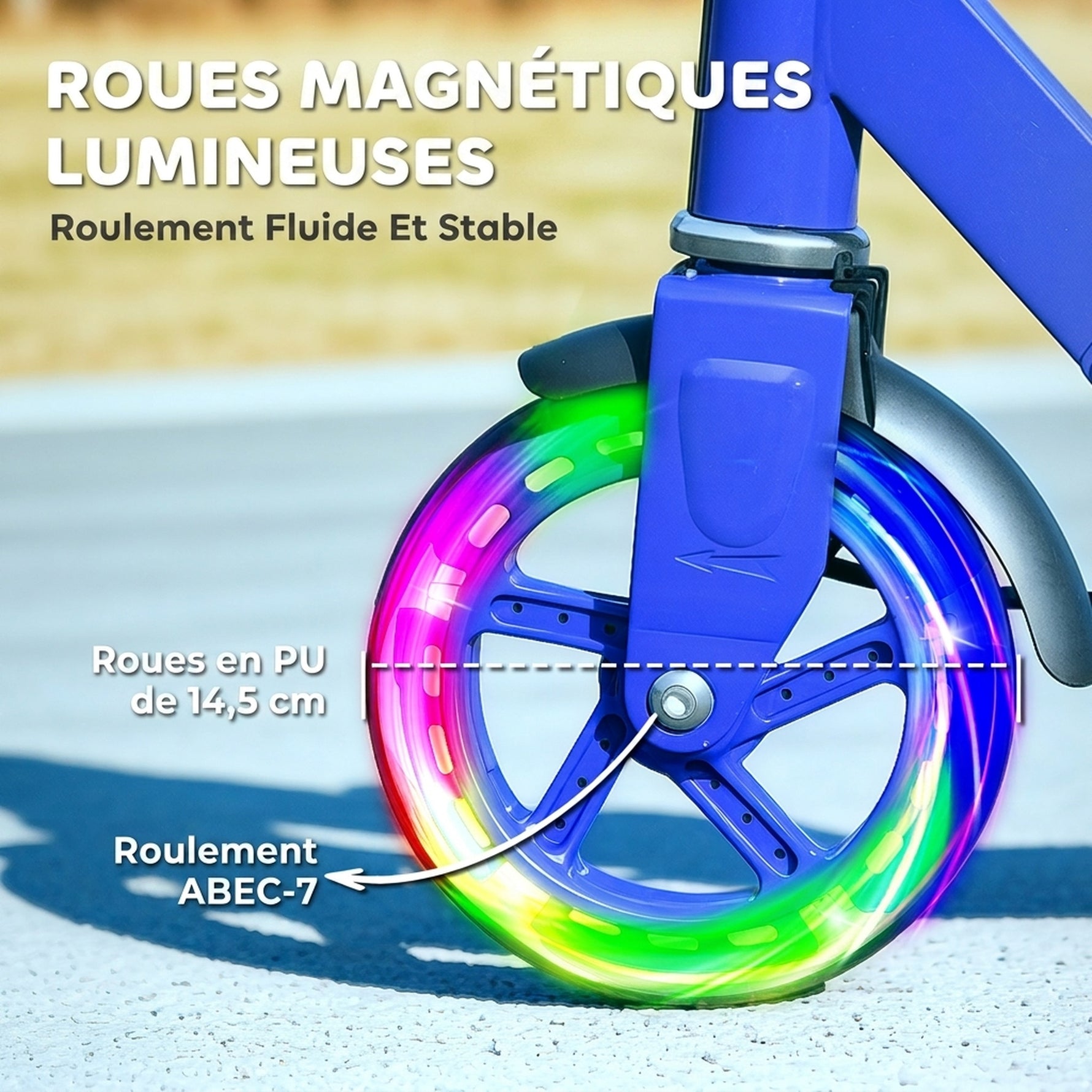 Trottinette enfants 3 à 8 ans, trottinette pliable à 2 roues LED roues lumineuses, 4 réglages en hauteur, bleu
