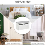 Banc de Rangement avec Coussin Gris - Meuble à Chaussures - Banc à Chaussures avec Grand tiroir Double Compartiment - MDF Blanc