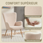 Fauteuil salon, fauteuil d'appoint rembourré en tissu bouclette avec haut dossier et accoudoirs, 71x74x97,5cm, beige