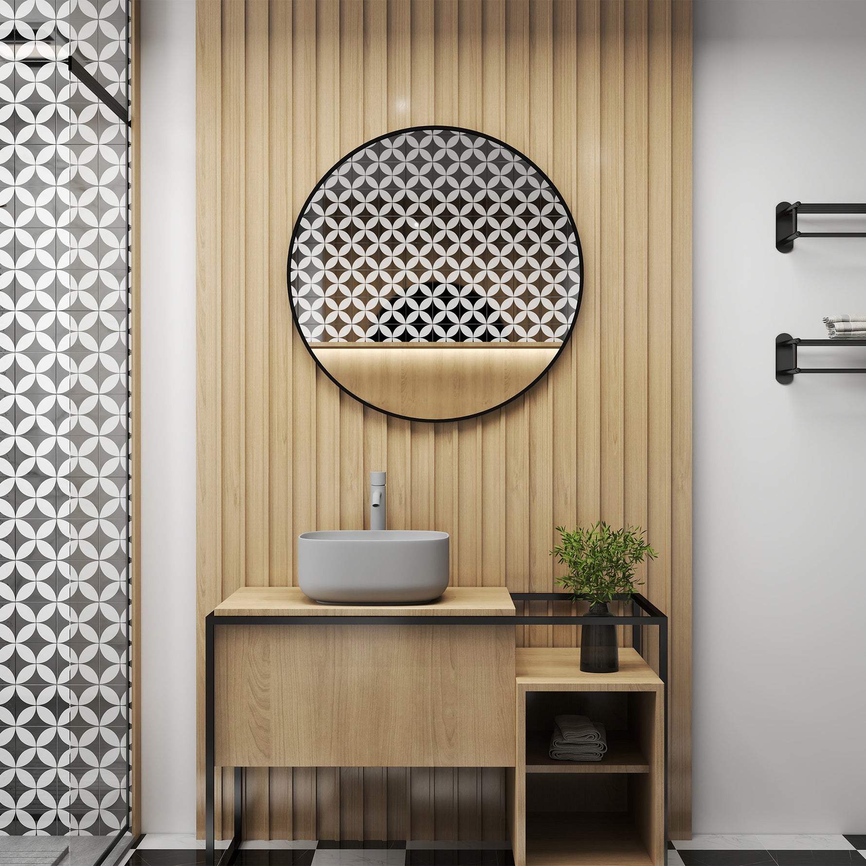 Miroir rond miroir salle de bain cadre en métal facile à installer, pour chambre, salon, entrée, Ø 70 x 2,5 cm noir