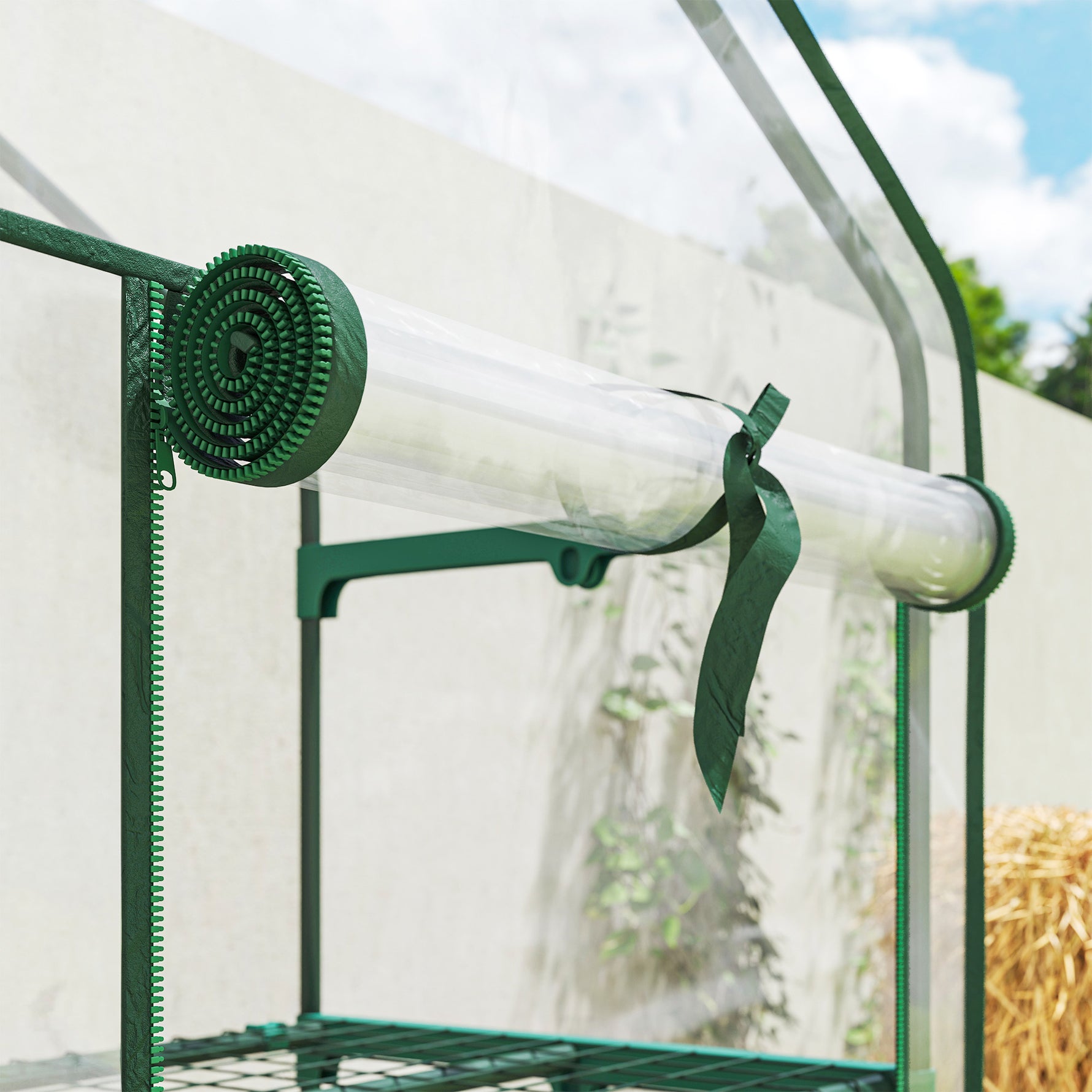 Mini serre de jardin avec 3 étagères, bâche PVC haute densité, porte enroulable 4 roulettes 69 x 49 x 130 cm transparent