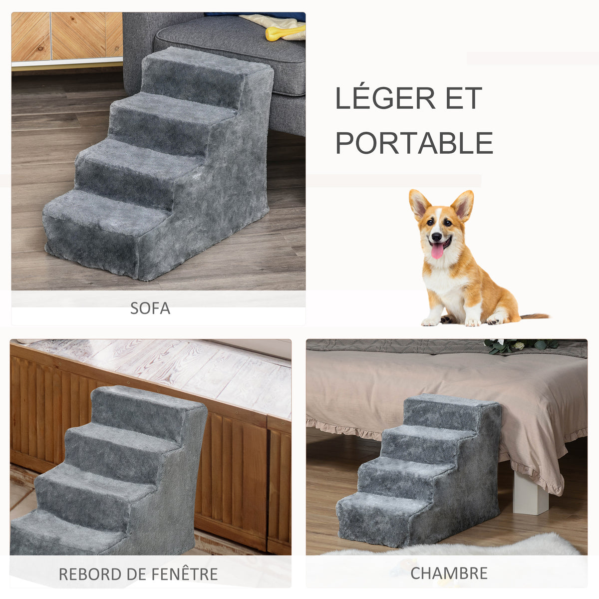 Escalier pour chien à 4 marches escalier pour chat échelle antidérapante pour animaux de compagnie