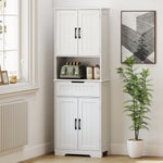 Buffet cuisine, armoire de cuisine avec 4 portes, tiroir, compartiment ouvert et étagères réglables, 60x30x172cm, blanc
