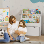 Bibliothèque pour enfants Multi-Rangement avec 3 niveaux d'étagères et un tiroir, 62,5L x 30l x 70H cm, blanc