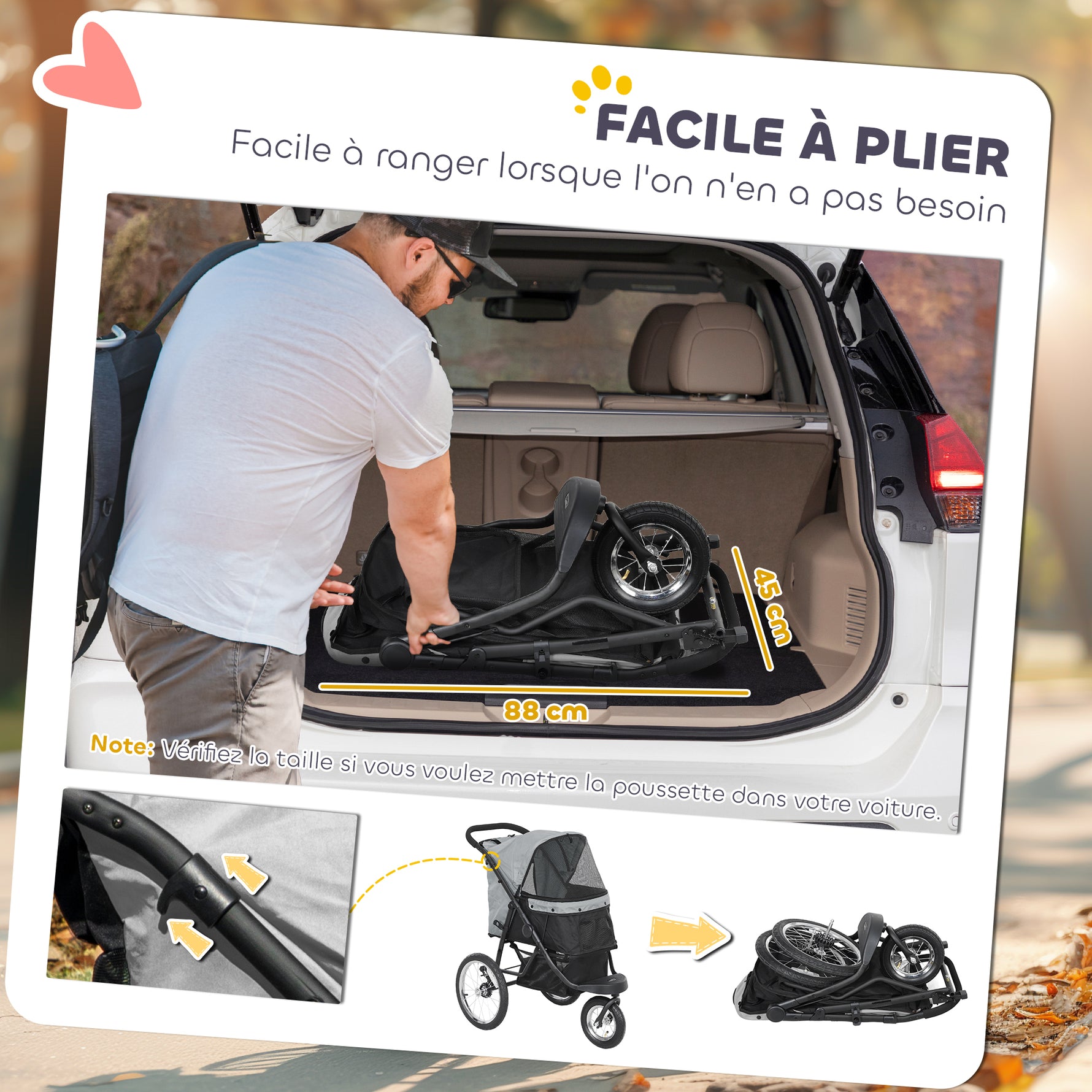 Poussette pour chien pliable avec panier de rangement, coussin lavable, roues en caoutchouc et auvent réglable, gris