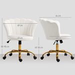 Chaise bureau en velours, chaise coiffeuse avec dossier en pétale, hauteur réglable, 69 x 64 x 80-90 cm, blanc