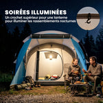 Tente de camping familiale 3 personnes, tente tunnel imperméable, 2 portes fenêtres, ventilée 4,6 x 2,6 x 1,9 m, bleu