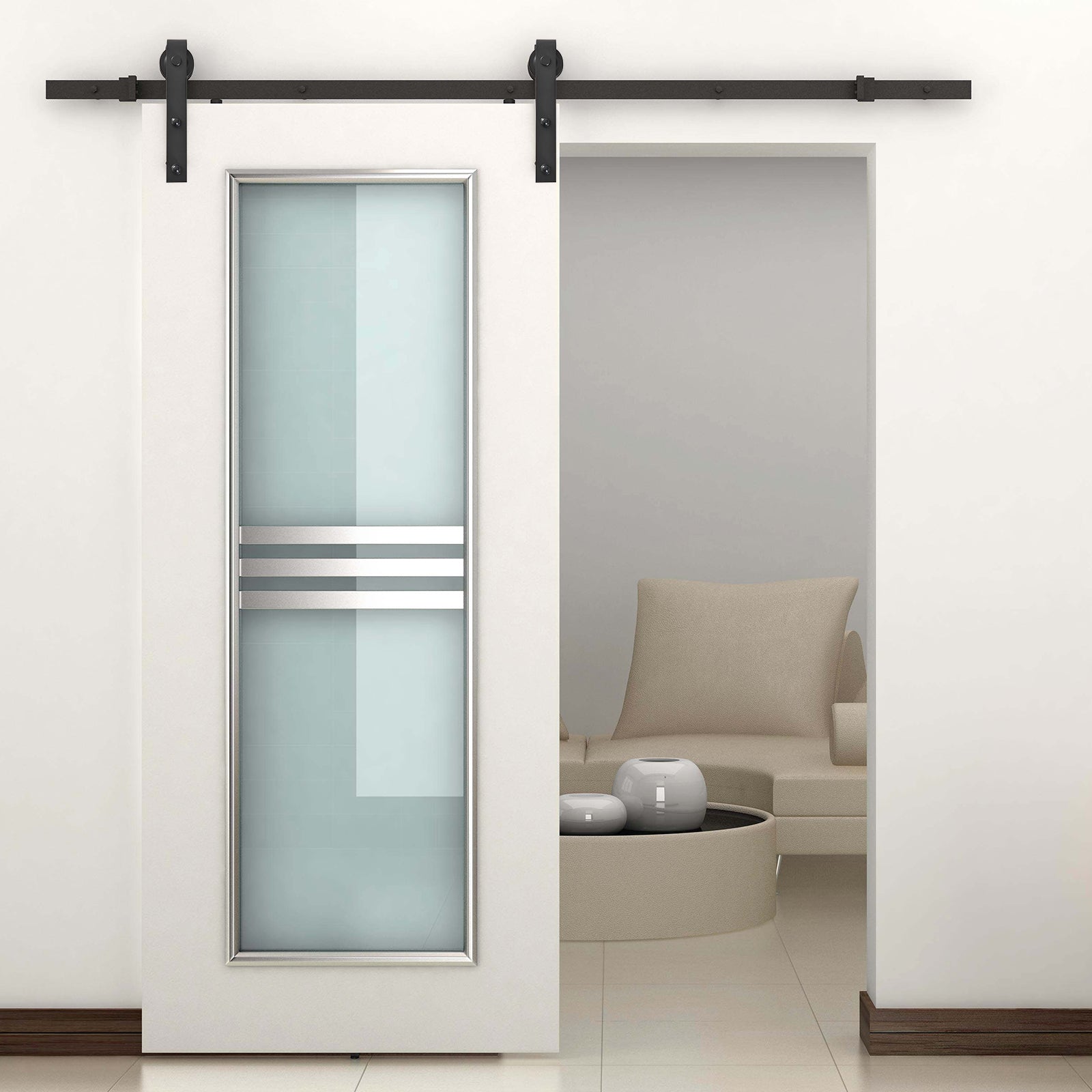 200 CM Rail porte coulissante quincaillerie de porte coulissante en acier au carbone capacité de charge 90 kg - noir