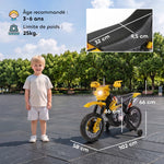 Moto électrique enfants, moto cross pour enfants avec batterie 6 V, phares, musiques et roues d'entraînement, 3 à 6 ans, charge 25KG, jaune et noir