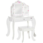 Coiffeuse Enfant avec Tabouret, Miroir triptyque et tiroir Coulissant - Coiffeuse dim. 63L x 40l x 85,5H cm