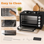 Minihorno con 2 placas de cocción y rustidor 46L 2850 W, horno de convección multifunción, temporizador, negro