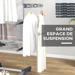 Séchoir à linge étendoir pliable ailes latérales utilisation intérieure et extérieure 3 niveaux 142 x 55 x 152 cm gris