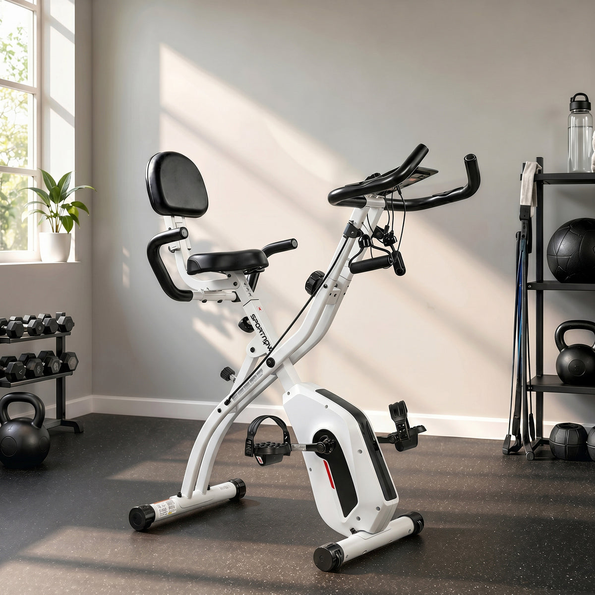 Vélo d'Appartement Pliable Vélo de Fitness 3 en 1 Silencieux Connecté Kinomap Bluetooth et Zwift 105x53,5x109cm Blanc
