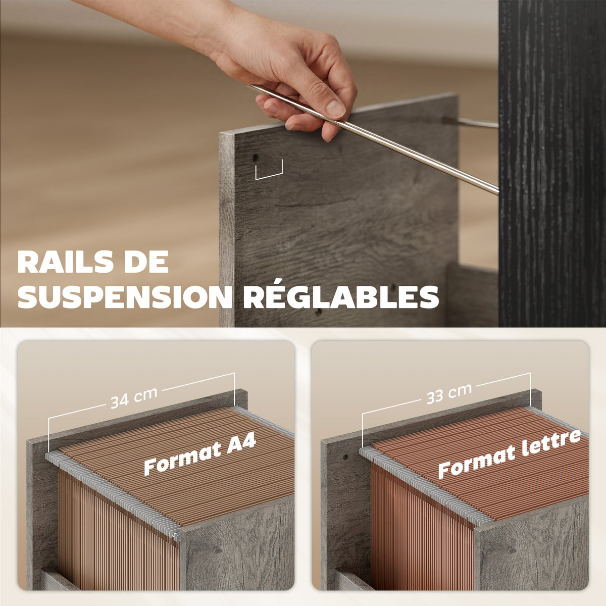 Bureau d'ordinateur, 120×50cm, bureau avec rangement, plateau clavier, compartiment ouvert et 2 tiroirs, gris