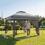 Gazebo da giardino pieghevole pop-up in acciaio e poliestere con zanzariere + borsa per il trasporto con ruote grigio