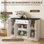 Buffet Salon avec Station de Charge, Meuble de Rangement avec 4 Portes, Tiroir, Étagères Réglables, Blanc et Noir
