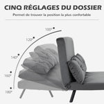 Canapé convertible 2 places avec dossier réglable sur 5 niveaux et 2 coussins rembourrés pour salon, chambre d'amis-4