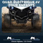 Elektrisches Kinder-Quad 6V, Elektroauto für Kinder ATV, Musik und LED-Scheinwerfer, für 18-56 Monate, 70x42x45cm, Weiß
