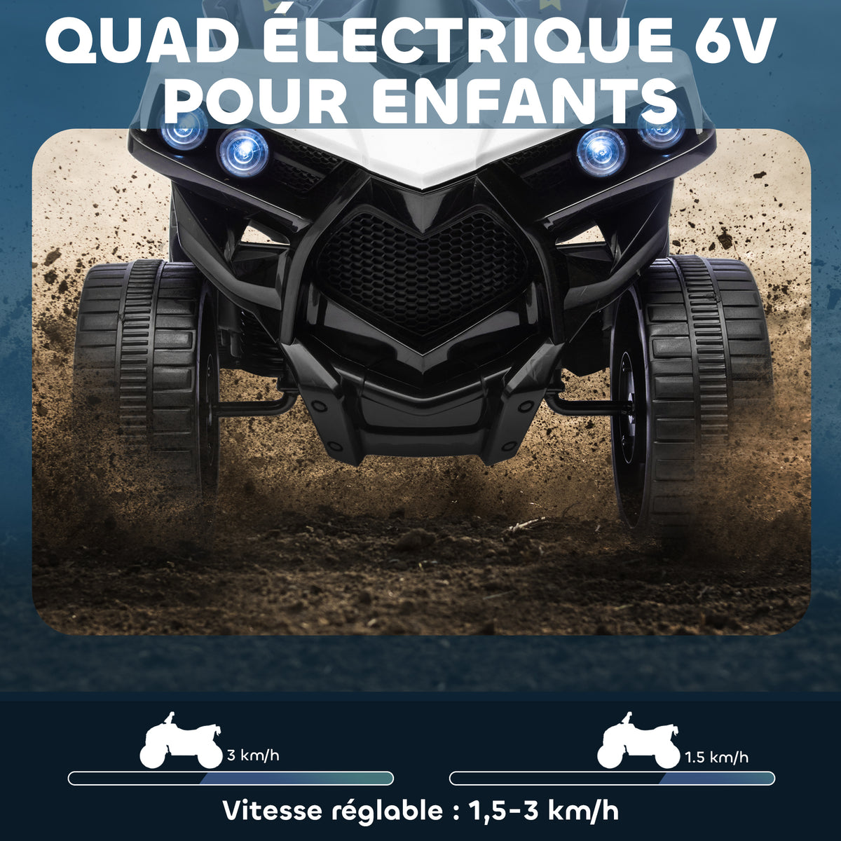 Elektrisches Kinder-Quad 6V, Elektroauto für Kinder ATV, Musik und LED-Scheinwerfer, für 18-56 Monate, 70x42x45cm, Weiß