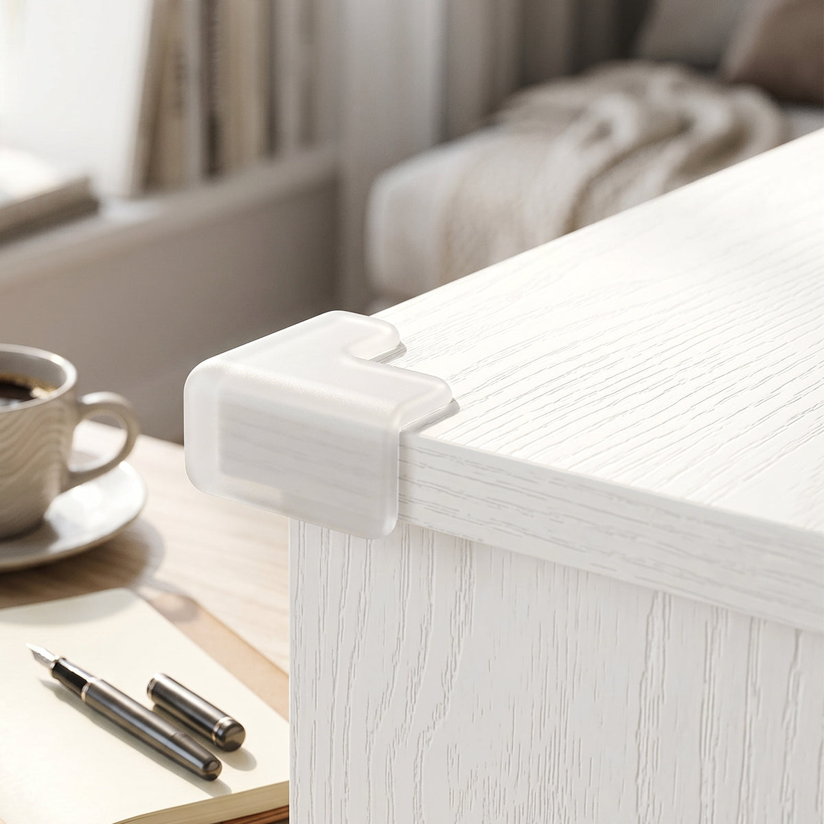 Scrivania con libreria a 4 scomparti e cassetto con serratura, 126 x 50 x 109 cm, venatura del legno bianca